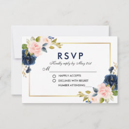 RSVP de Casamento Floral Azul-Blush Cor-de-Rosa