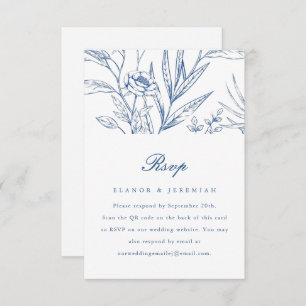 RSVP de Casamento Floral Azul Bonito com Código QR