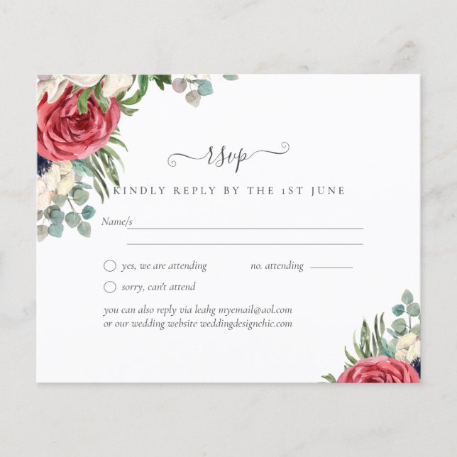 RSVP de Casamento Floral Azul Branco Azul (Frente)