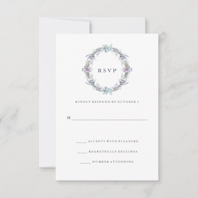 RSVP de Casamento Floral Azul e Púrpura (Frente)