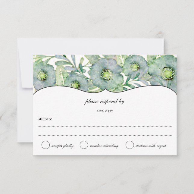 RSVP de Casamento Floral Azul e Verde (Frente)