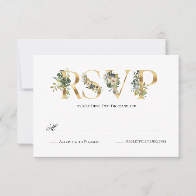 RSVP de Casamento Floral Azul e Verde Moderno (Frente)