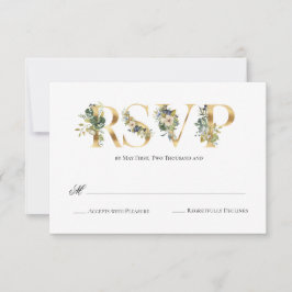 RSVP de Casamento Floral Azul e Verde Moderno