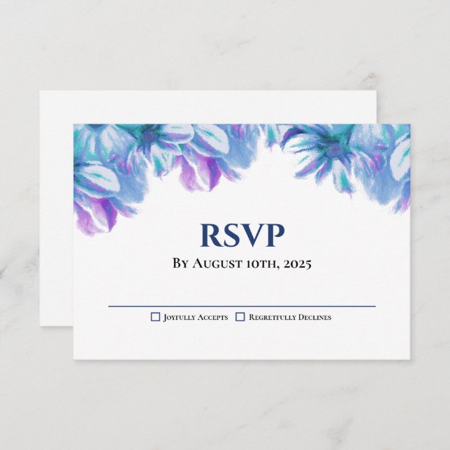 RSVP de Casamento Floral Azul Elegante (Frente/Verso)