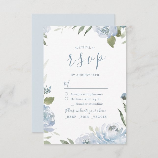 RSVP de casamento floral azul empoeirado do jardim (Frente/Verso)