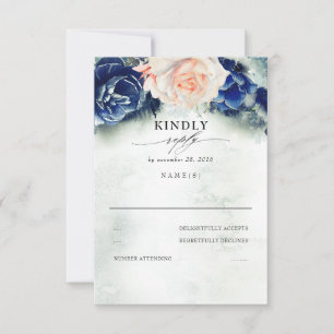 RSVP de Casamento Floral Azul Pêssego e Marinho