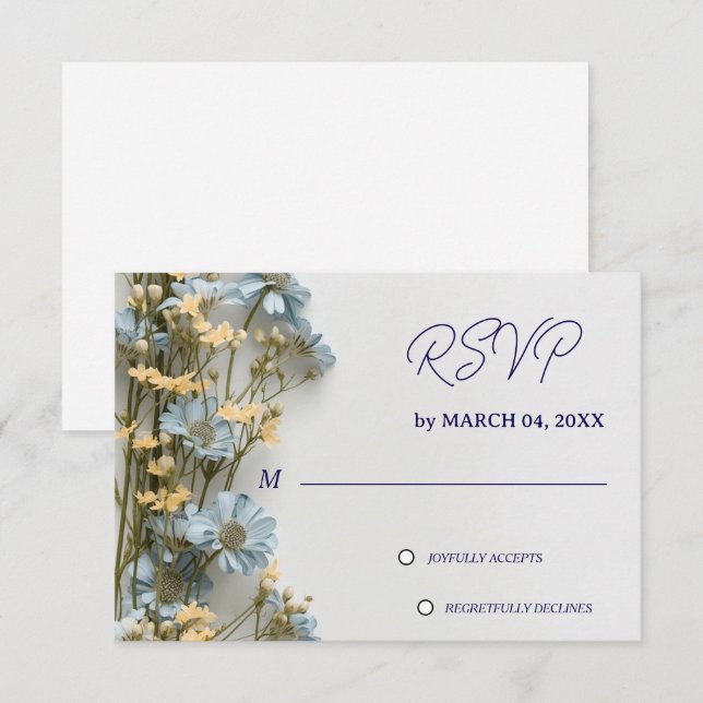 RSVP de casamento floral azul suave (Frente/Verso)