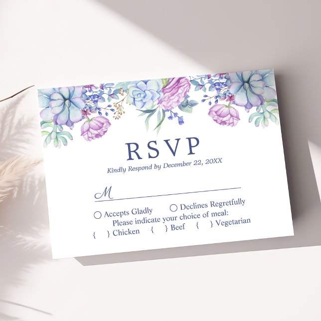 RSVP de Casamento Floral Boho Suculentas Aquarela (Criador carregado)