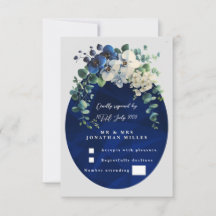 RSVP de Casamento Floral Botânico Azul Marinho