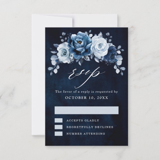 RSVP de casamento floral botânico em Dusty Blue Sl (Frente)