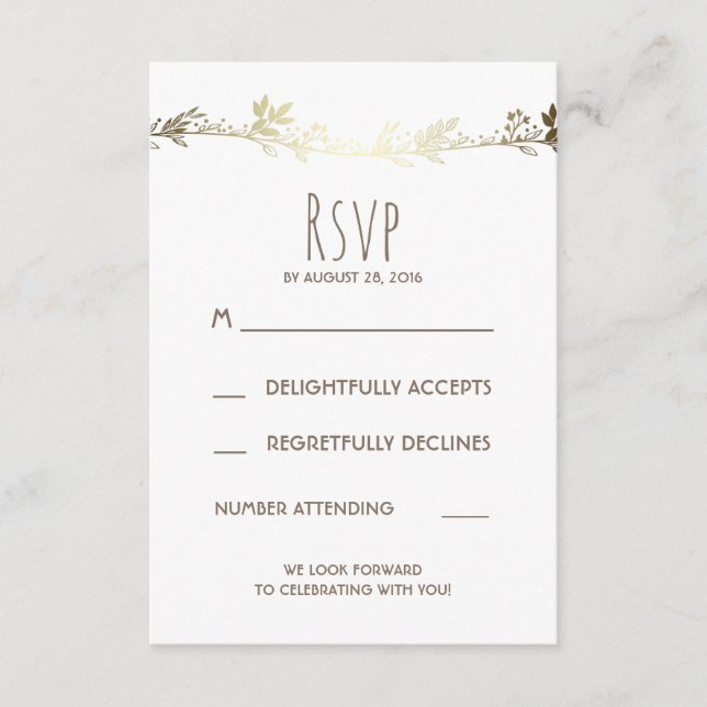 RSVP de Casamento Floral Branco e Dourado (Frente)