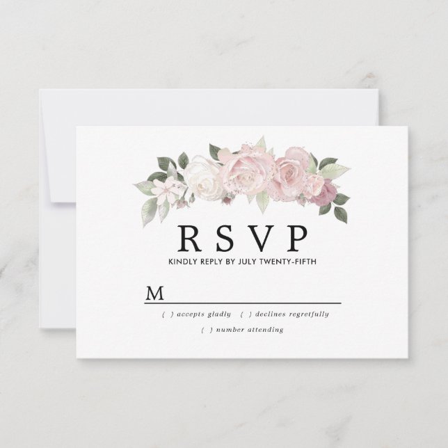 RSVP de Casamento Floral Branco Rosa-Rosa-Rosa-Ros (Frente)