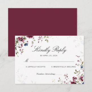 RSVP de casamento floral burgundy elegante moderno
