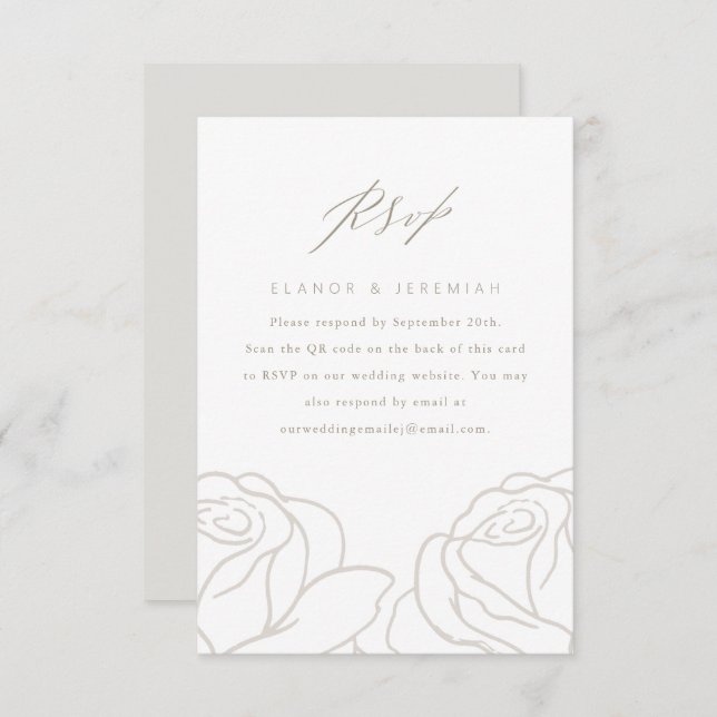 RSVP de Casamento Floral da Cinza Chic com Código  (Frente/Verso)