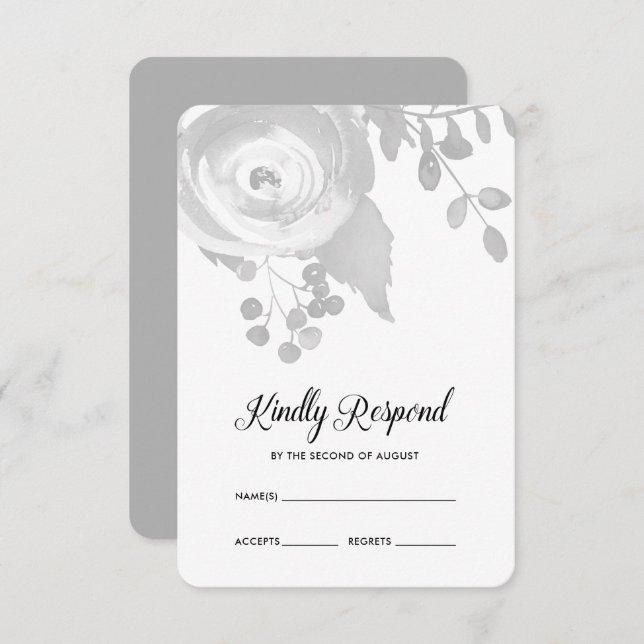 RSVP de Casamento Floral da Cinza Elegante (Frente/Verso)