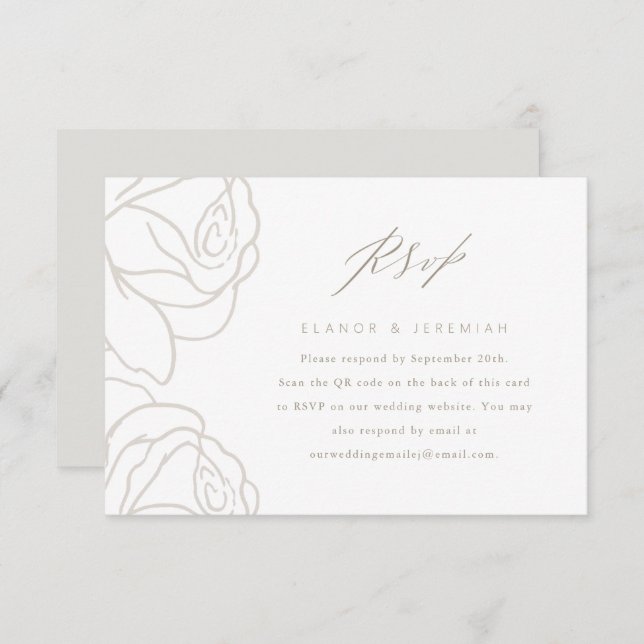 RSVP de Casamento Floral da Cinza Elegante com Cód (Frente/Verso)