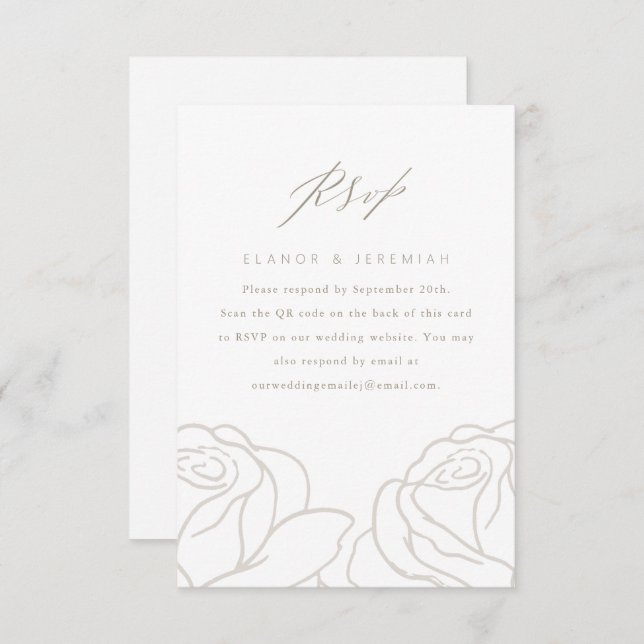 RSVP de Casamento Floral da Cinza Elegante com Cód (Frente/Verso)