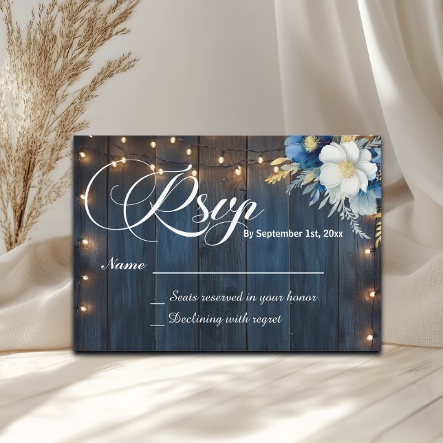 RSVP de Casamento Floral das Luzes Azuis da Madeir (Criador carregado)