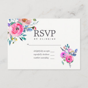 RSVP de Casamento Floral de Aquarela Rosa-Quente