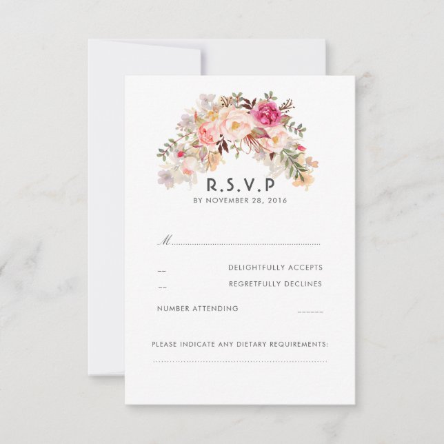 RSVP de Casamento Floral de Blush Rosa (Frente)