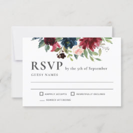 RSVP de Casamento Floral de Borgonha e Marinho