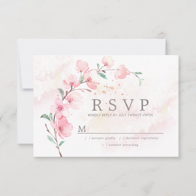 RSVP de Casamento Floral de Cereja Rosa Blossom (Frente)