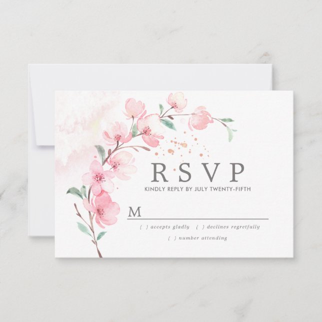 RSVP de Casamento Floral de Cereja Rosa Blossom (Frente)