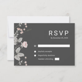 RSVP de Casamento Floral de Cinza Rosa e Escuro - 