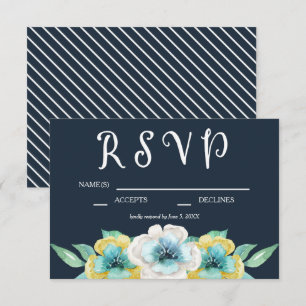 RSVP de Casamento Floral de Cor Azul