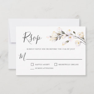 RSVP de Casamento Floral de Cor Branca Elegante