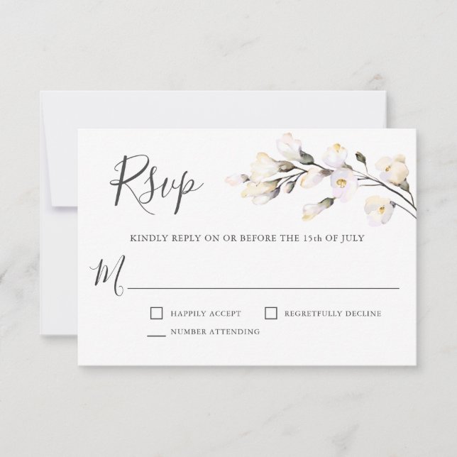 RSVP de Casamento Floral de Cor Branca Elegante (Frente)