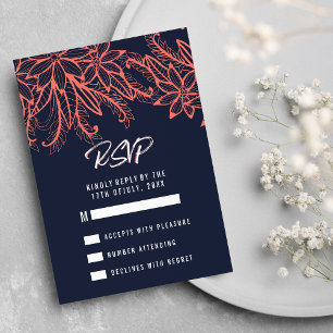 RSVP de Casamento Floral de Coral Azul-marinho Mod