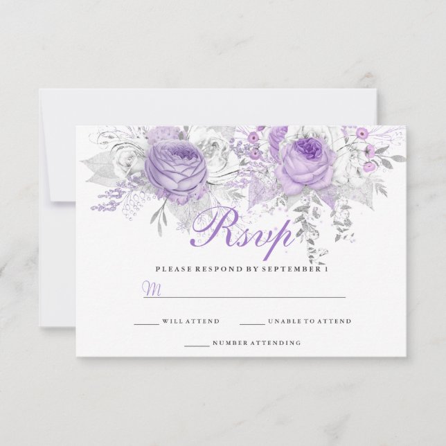 RSVP de Casamento Floral de Inverno Púrpura Elegan (Frente)