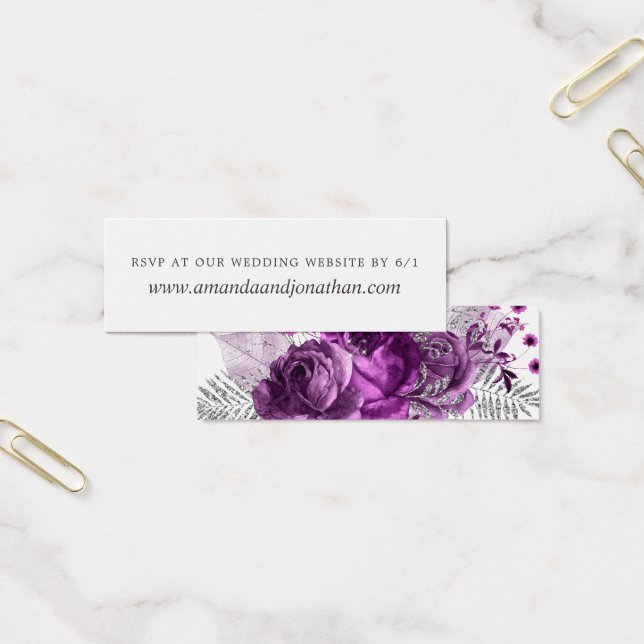 RSVP de Casamento Floral de Plum e Silver Watercol (Escritótio)