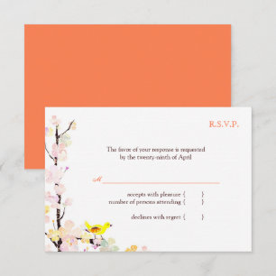 RSVP de Casamento Floral de primavera Bird White