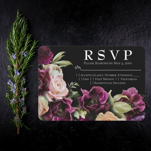 RSVP de Casamento Floral de Púrpura-Victoriana Neg (Criador carregado)