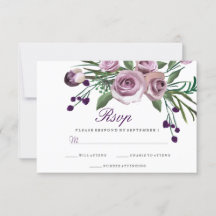 RSVP de Casamento Floral de Rosa Roxo Elegante