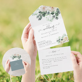 RSVP de Casamento Floral de Todas as Rosas Brancas