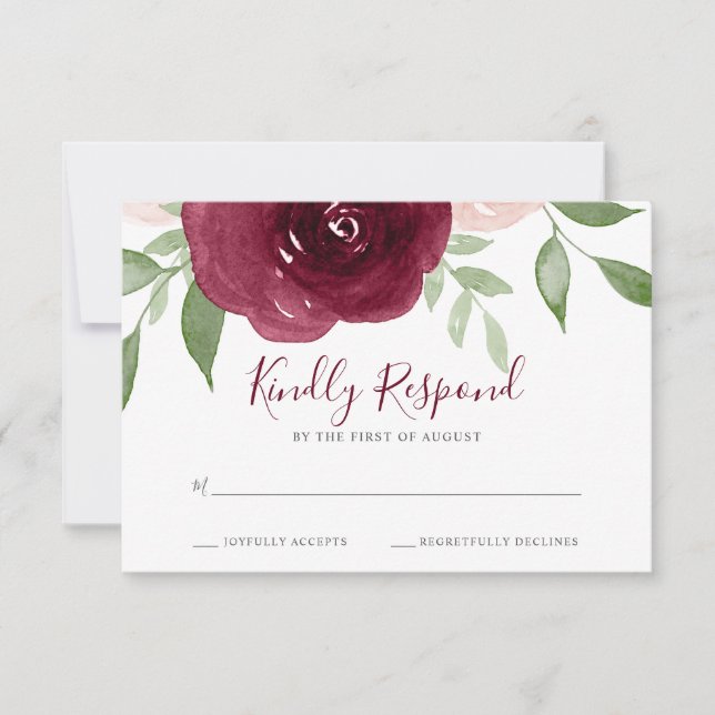 RSVP de Casamento Floral de Watercolor Burgundy (Frente)