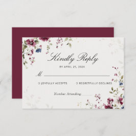RSVP de Casamento Floral do Moderno Elegante Burgu