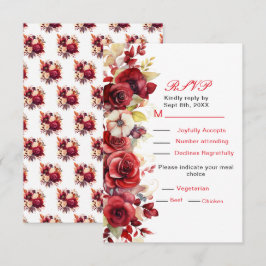 RSVP de Casamento Floral do Romântico Rosa vermelh