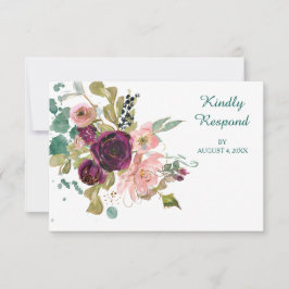 RSVP de Casamento Floral do Teal Burgundy Rosa