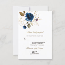 RSVP de Casamento Floral Dourado Azul