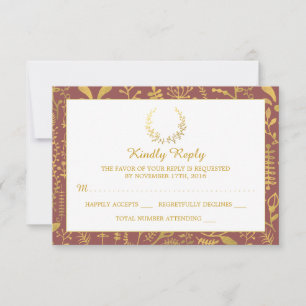 RSVP de Casamento Floral Dourado Elegante