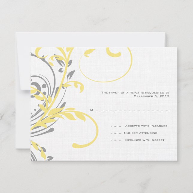 RSVP de Casamento Floral Duplo Amarelo e Cinza (Frente)