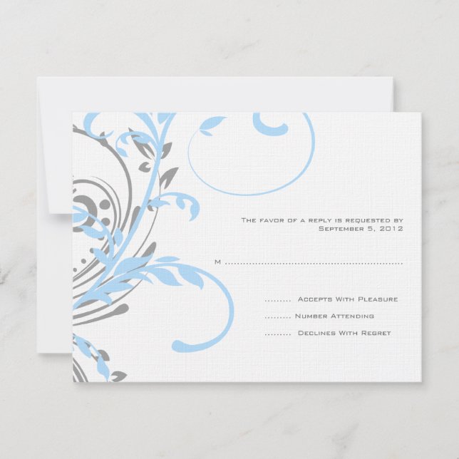 RSVP de Casamento Floral Duplo de Teal e Prata (Frente)