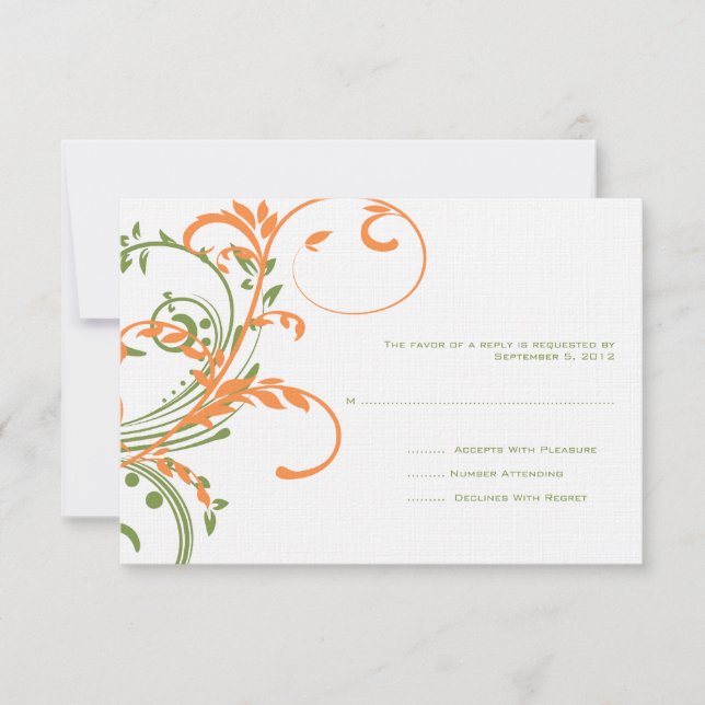 RSVP de Casamento Floral Duplo Laranja e Verde (Frente)