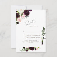 RSVP de Casamento Floral Elegante Blush & Burgundy