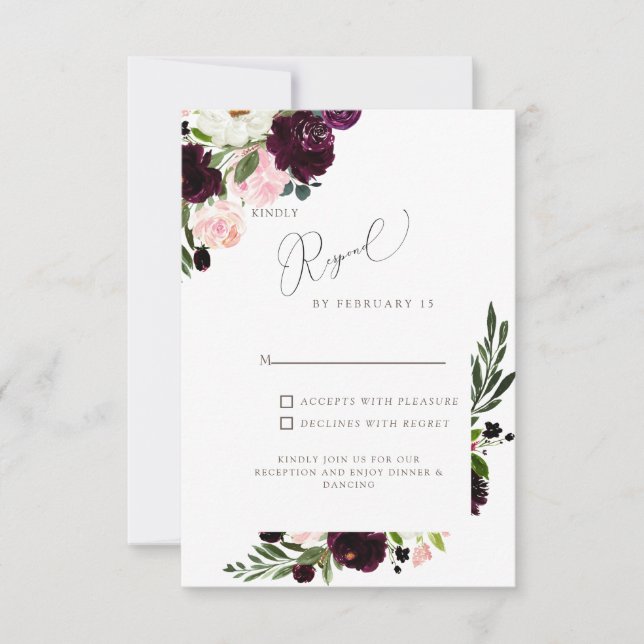 RSVP de Casamento Floral Elegante Blush & Burgundy (Frente)