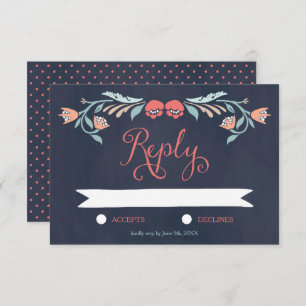 RSVP de Casamento Floral Elegante Chalkboard Bluis